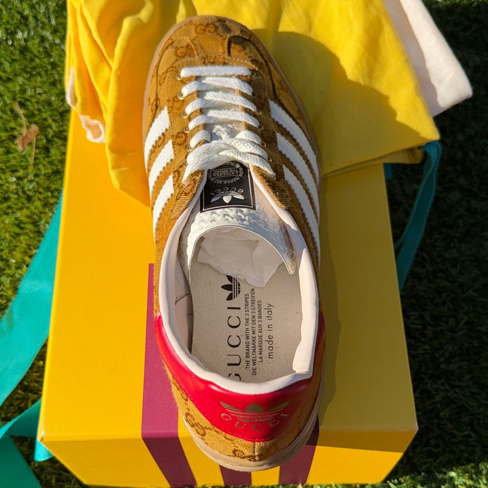 EUC - Adidas x Gucci - Gazelle Original GG Canvas Beige & Brown Sneakers Sz 10.5 - Picture 11 of 11
